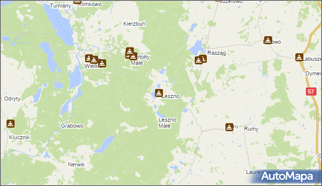 mapa Leszno gmina Barczewo, Leszno gmina Barczewo na mapie Targeo