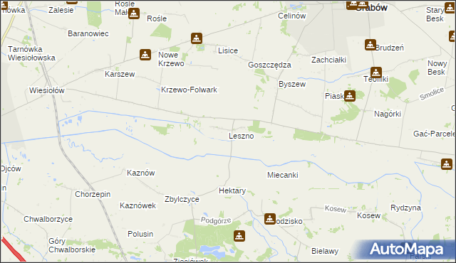 mapa Leszno gmina Grabów, Leszno gmina Grabów na mapie Targeo