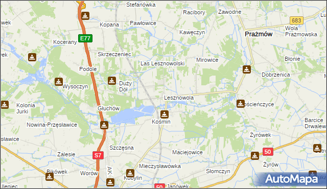 mapa Lesznowola gmina Grójec, Lesznowola gmina Grójec na mapie Targeo