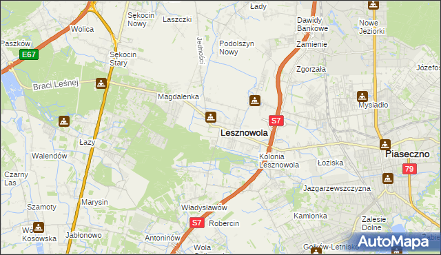 mapa Lesznowola powiat piaseczyński, Lesznowola powiat piaseczyński na mapie Targeo