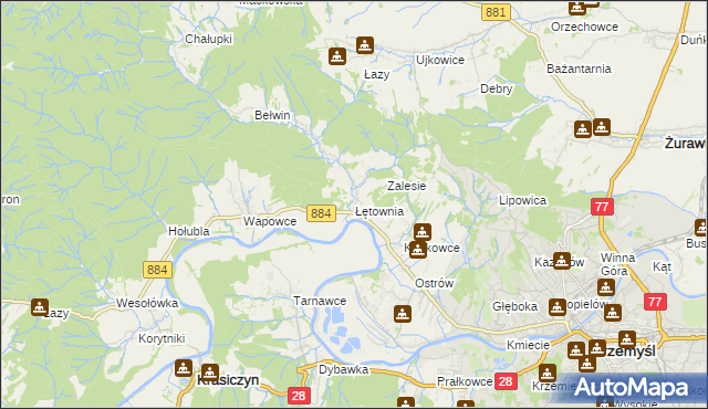 mapa Łętownia gmina Przemyśl, Łętownia gmina Przemyśl na mapie Targeo