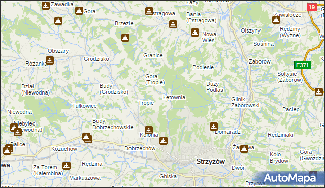 mapa Łętownia gmina Strzyżów, Łętownia gmina Strzyżów na mapie Targeo