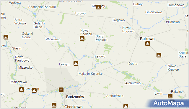 mapa Łętowo gmina Bodzanów, Łętowo gmina Bodzanów na mapie Targeo