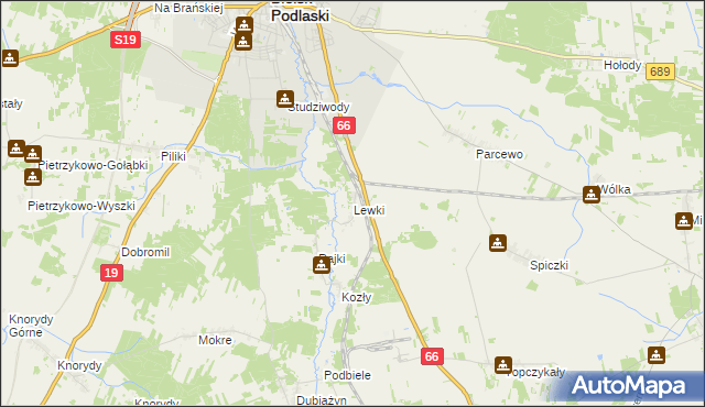 mapa Lewki gmina Bielsk Podlaski, Lewki gmina Bielsk Podlaski na mapie Targeo