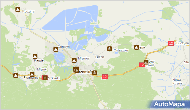 mapa Łężce gmina Przemków, Łężce gmina Przemków na mapie Targeo