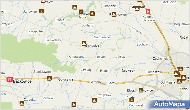 mapa Łężyce gmina Sadowie, Łężyce gmina Sadowie na mapie Targeo