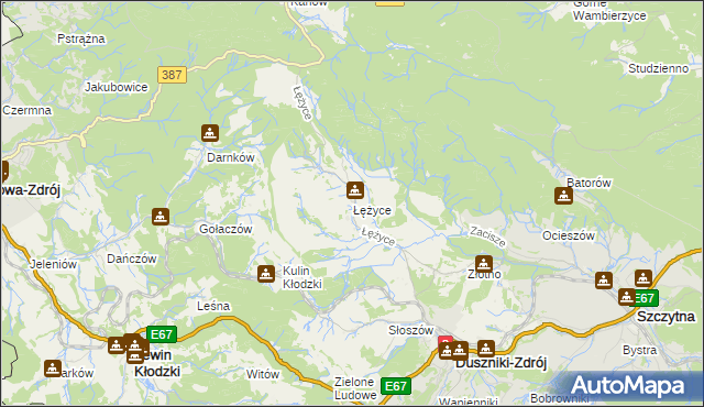 mapa Łężyce gmina Szczytna, Łężyce gmina Szczytna na mapie Targeo