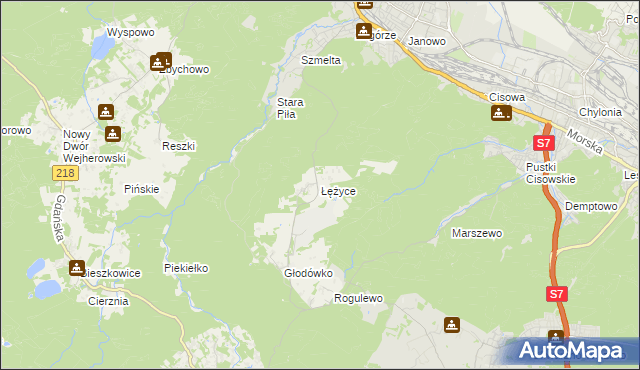 mapa Łężyce gmina Wejherowo, Łężyce gmina Wejherowo na mapie Targeo