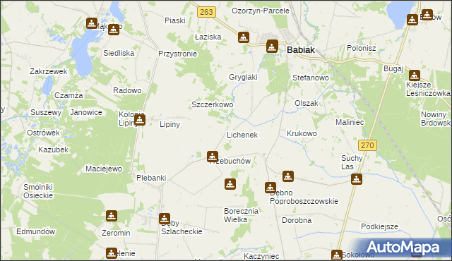 mapa Lichenek, Lichenek na mapie Targeo