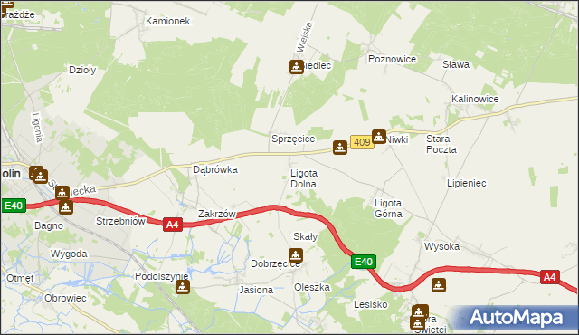 mapa Ligota Dolna gmina Strzelce Opolskie, Ligota Dolna gmina Strzelce Opolskie na mapie Targeo