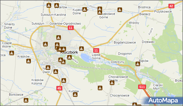 mapa Ligota Górna gmina Kluczbork, Ligota Górna gmina Kluczbork na mapie Targeo