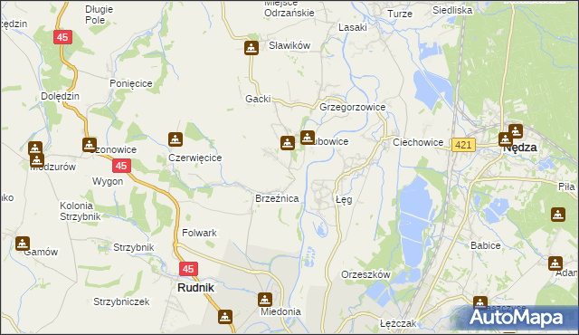 mapa Ligota Książęca gmina Rudnik, Ligota Książęca gmina Rudnik na mapie Targeo