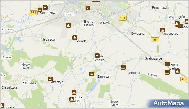 mapa Ligota Wielka gmina Oleśnica, Ligota Wielka gmina Oleśnica na mapie Targeo