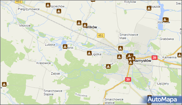 mapa Ligotka gmina Namysłów, Ligotka gmina Namysłów na mapie Targeo