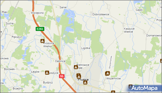 mapa Ligotka gmina Prusice, Ligotka gmina Prusice na mapie Targeo