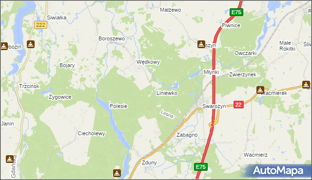 mapa Liniewko, Liniewko na mapie Targeo