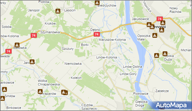 mapa Linów-Kolonia, Linów-Kolonia na mapie Targeo