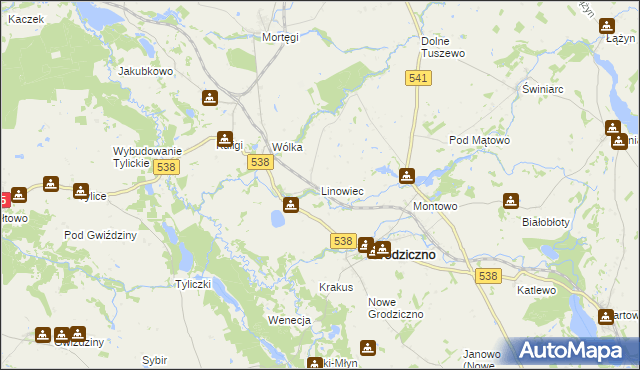 mapa Linowiec gmina Grodziczno, Linowiec gmina Grodziczno na mapie Targeo