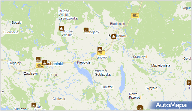 mapa Linowo gmina Dubeninki, Linowo gmina Dubeninki na mapie Targeo