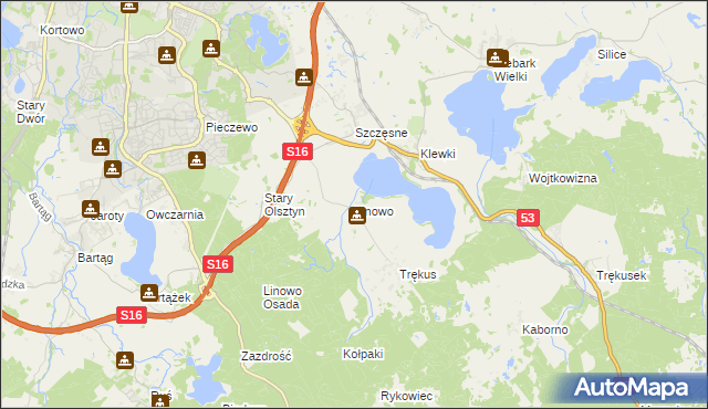 mapa Linowo gmina Purda, Linowo gmina Purda na mapie Targeo