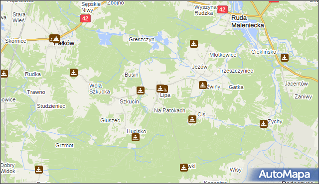 mapa Lipa gmina Ruda Maleniecka, Lipa gmina Ruda Maleniecka na mapie Targeo