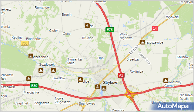 mapa Lipa gmina Stryków, Lipa gmina Stryków na mapie Targeo