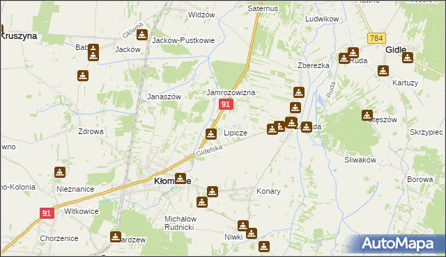 mapa Lipicze gmina Kłomnice, Lipicze gmina Kłomnice na mapie Targeo