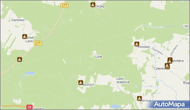 mapa Lipie gmina Wałcz, Lipie gmina Wałcz na mapie Targeo