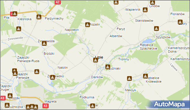 mapa Lipie powiat kłobucki, Lipie powiat kłobucki na mapie Targeo