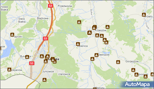 mapa Lipienica gmina Kamienna Góra, Lipienica gmina Kamienna Góra na mapie Targeo