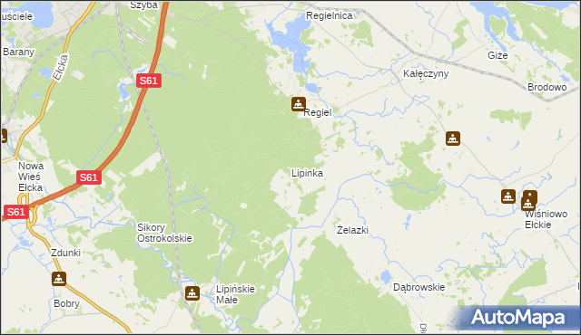 mapa Lipinka gmina Ełk, Lipinka gmina Ełk na mapie Targeo