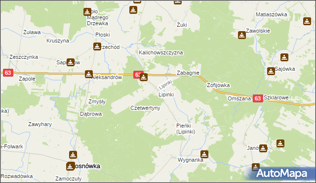 mapa Lipinki gmina Sosnówka, Lipinki gmina Sosnówka na mapie Targeo