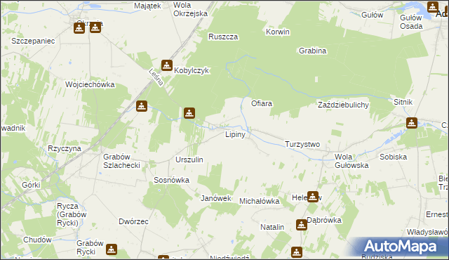 mapa Lipiny gmina Adamów, Lipiny gmina Adamów na mapie Targeo