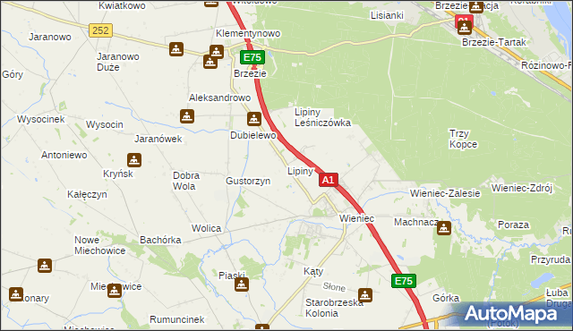 mapa Lipiny gmina Brześć Kujawski, Lipiny gmina Brześć Kujawski na mapie Targeo