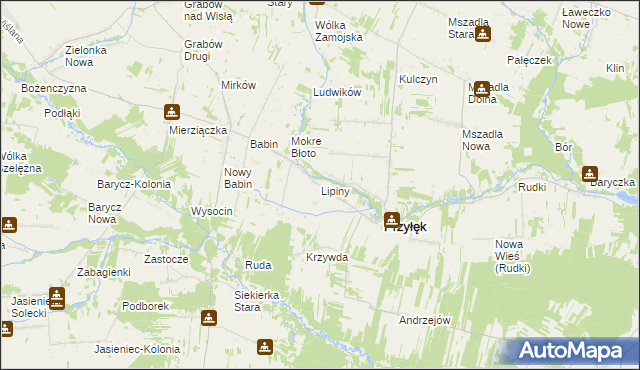 mapa Lipiny gmina Przyłęk, Lipiny gmina Przyłęk na mapie Targeo