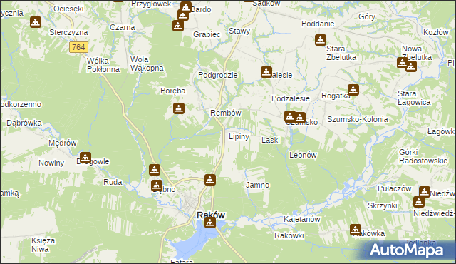 mapa Lipiny gmina Raków, Lipiny gmina Raków na mapie Targeo