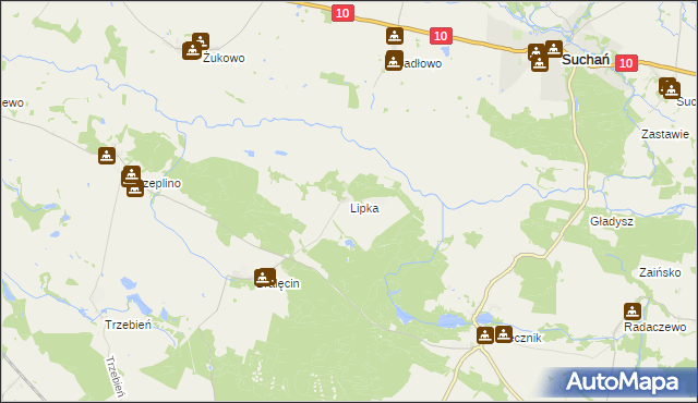 mapa Lipka gmina Dolice, Lipka gmina Dolice na mapie Targeo