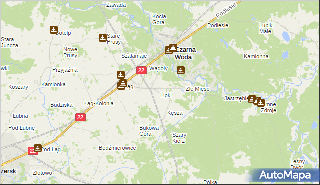 mapa Lipki gmina Czersk, Lipki gmina Czersk na mapie Targeo