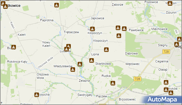 mapa Lipna gmina Sadkowice, Lipna gmina Sadkowice na mapie Targeo