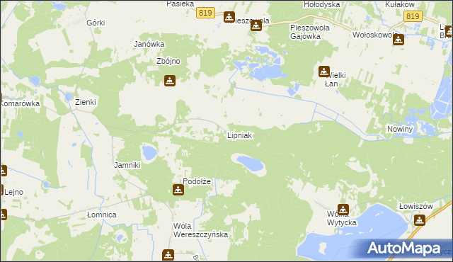 mapa Lipniak gmina Sosnowica, Lipniak gmina Sosnowica na mapie Targeo