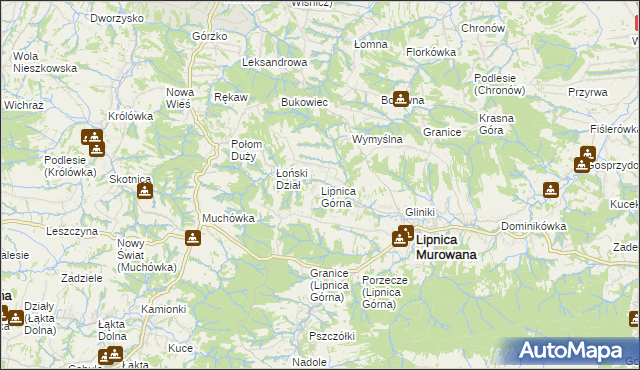 mapa Lipnica Górna gmina Lipnica Murowana, Lipnica Górna gmina Lipnica Murowana na mapie Targeo