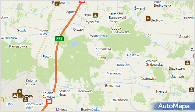 mapa Lipno gmina Brzeźnio, Lipno gmina Brzeźnio na mapie Targeo