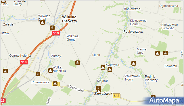 mapa Lipno gmina Zakrzówek, Lipno gmina Zakrzówek na mapie Targeo