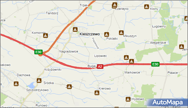 mapa Lipowiec gmina Kleszczewo, Lipowiec gmina Kleszczewo na mapie Targeo