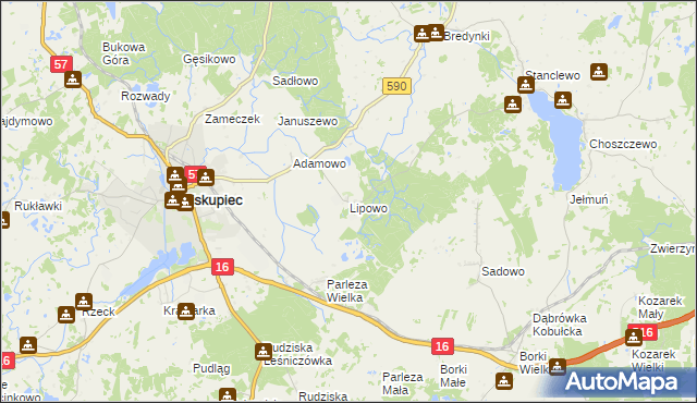 mapa Lipowo gmina Biskupiec, Lipowo gmina Biskupiec na mapie Targeo