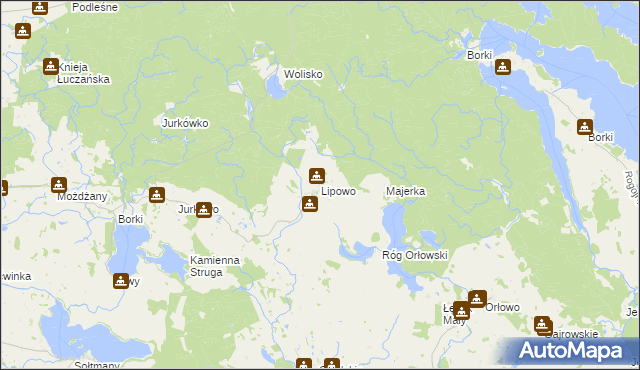 mapa Lipowo gmina Kruklanki, Lipowo gmina Kruklanki na mapie Targeo