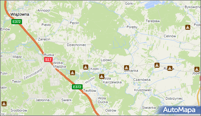 mapa Lipowo gmina Wiązowna, Lipowo gmina Wiązowna na mapie Targeo