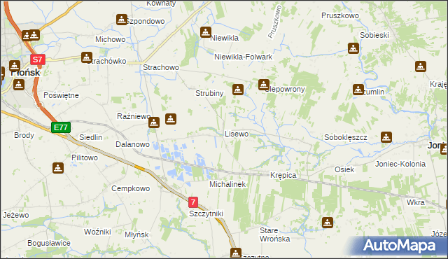 mapa Lisewo gmina Płońsk, Lisewo gmina Płońsk na mapie Targeo