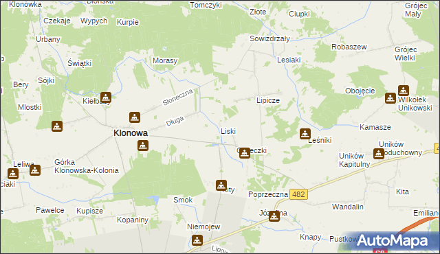 mapa Liski gmina Klonowa, Liski gmina Klonowa na mapie Targeo