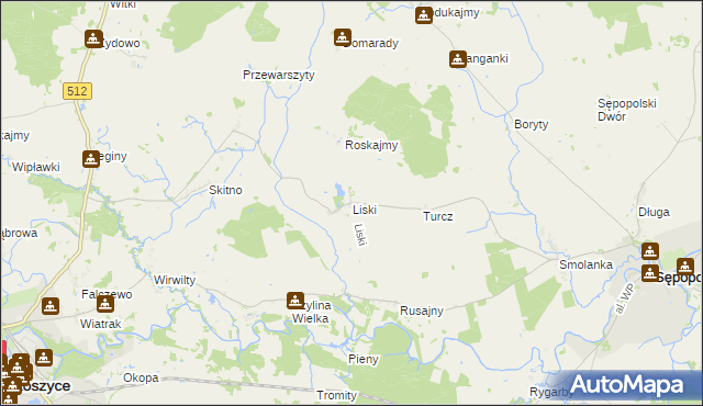 mapa Liski gmina Sępopol, Liski gmina Sępopol na mapie Targeo